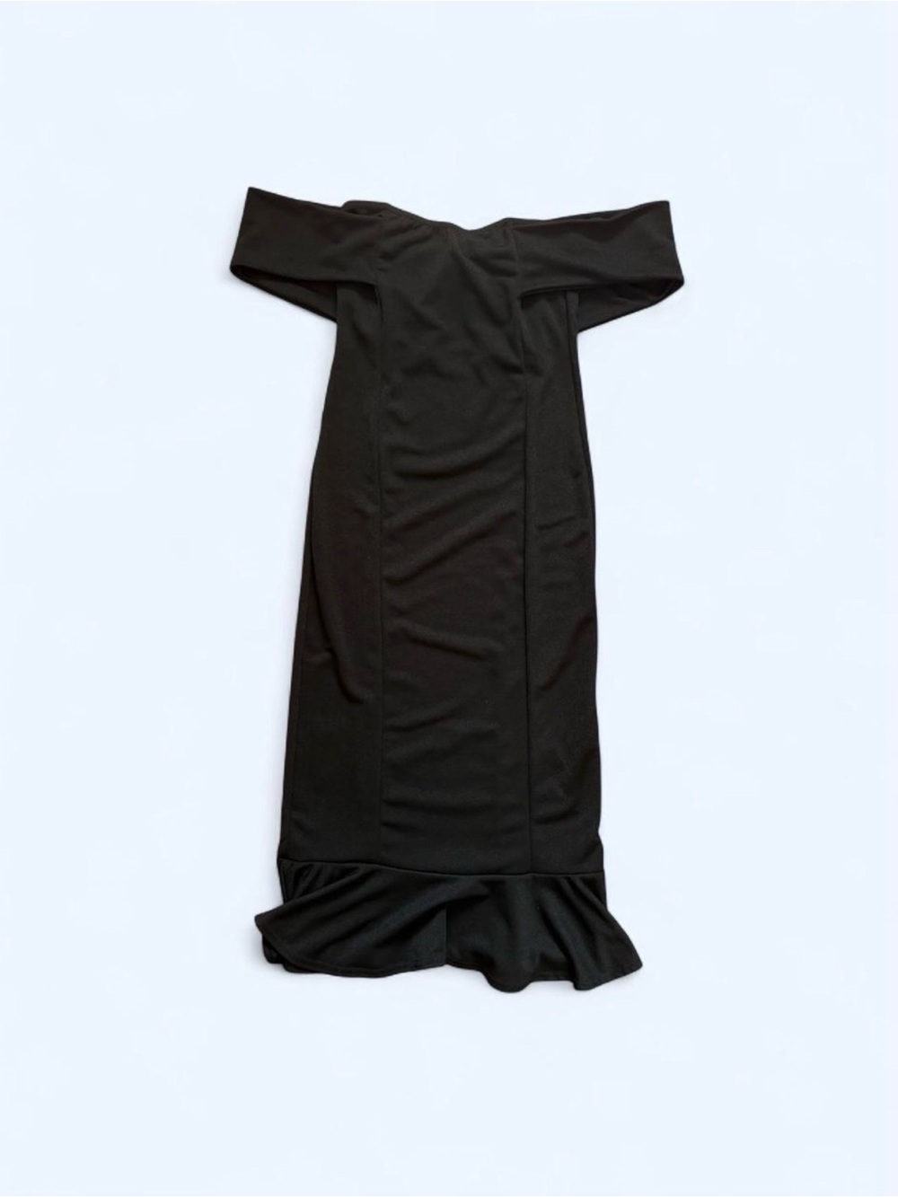 PrettyLittleThing Black Off-Shoulder Ruffle-Hem Dress